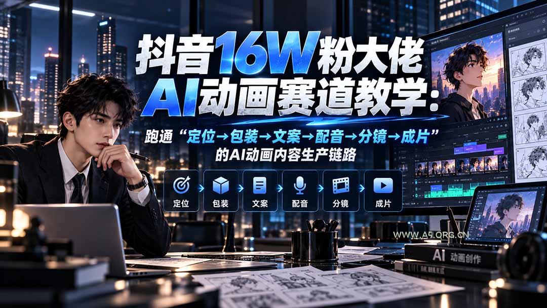 抖音16W粉大佬规则门禁AI动画赛道教学：跑通“定位→包装→文案→配音→分镜→成片”的AI动画内容生产链路-小红泡